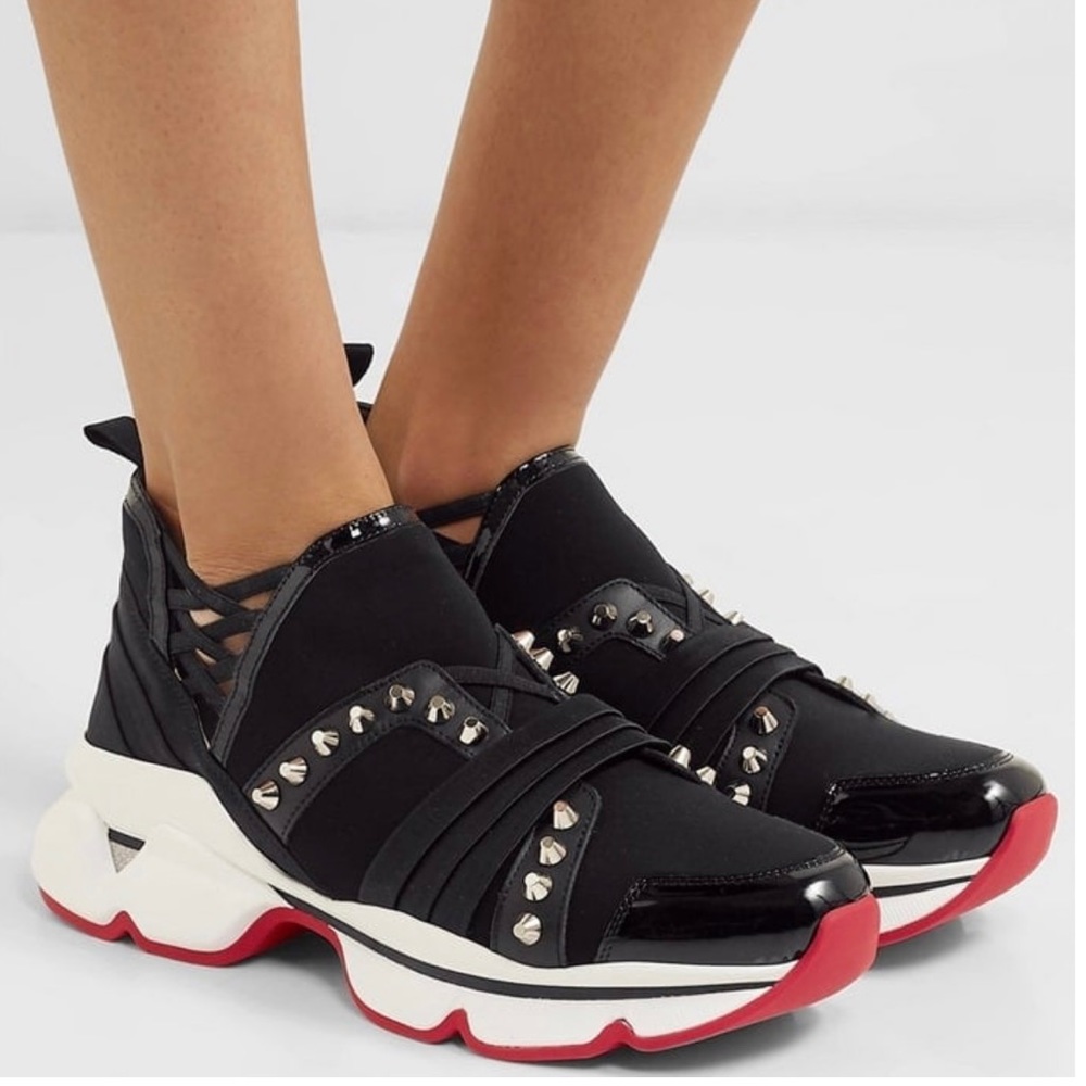 Christian Loubutins Womens 123 Run Flat Sneaker/Trainers. Black Studded, size 39